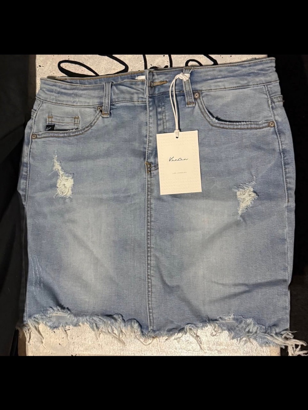 KanCan Light Blue Distressed Denim Mini Skirt